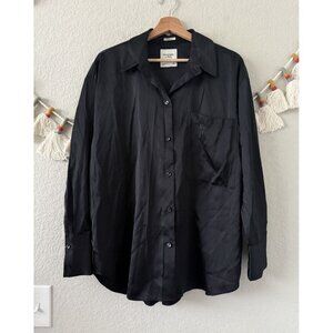 Abercrombie & Fitch Oversized Silky Satin Button Up Top Minimalist Chic Office M